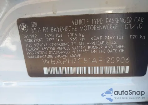 2010 BMW 328I z USA, uszkodzony, nr VIN WBAPH7C51AE125906